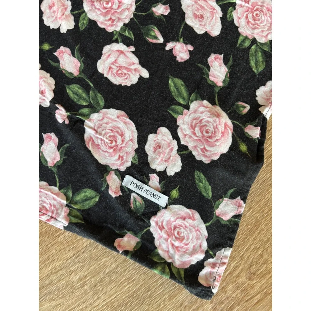 Posh Peanut Pink Rose Floral Bamboo Viscose Swaddle Blanket Black Pink OS